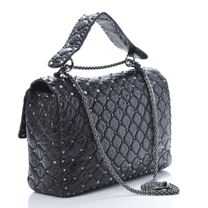 Valentino Garavani Craquele Nappa Large Rockstud Spike Shoulder Bag Black 3 of 9