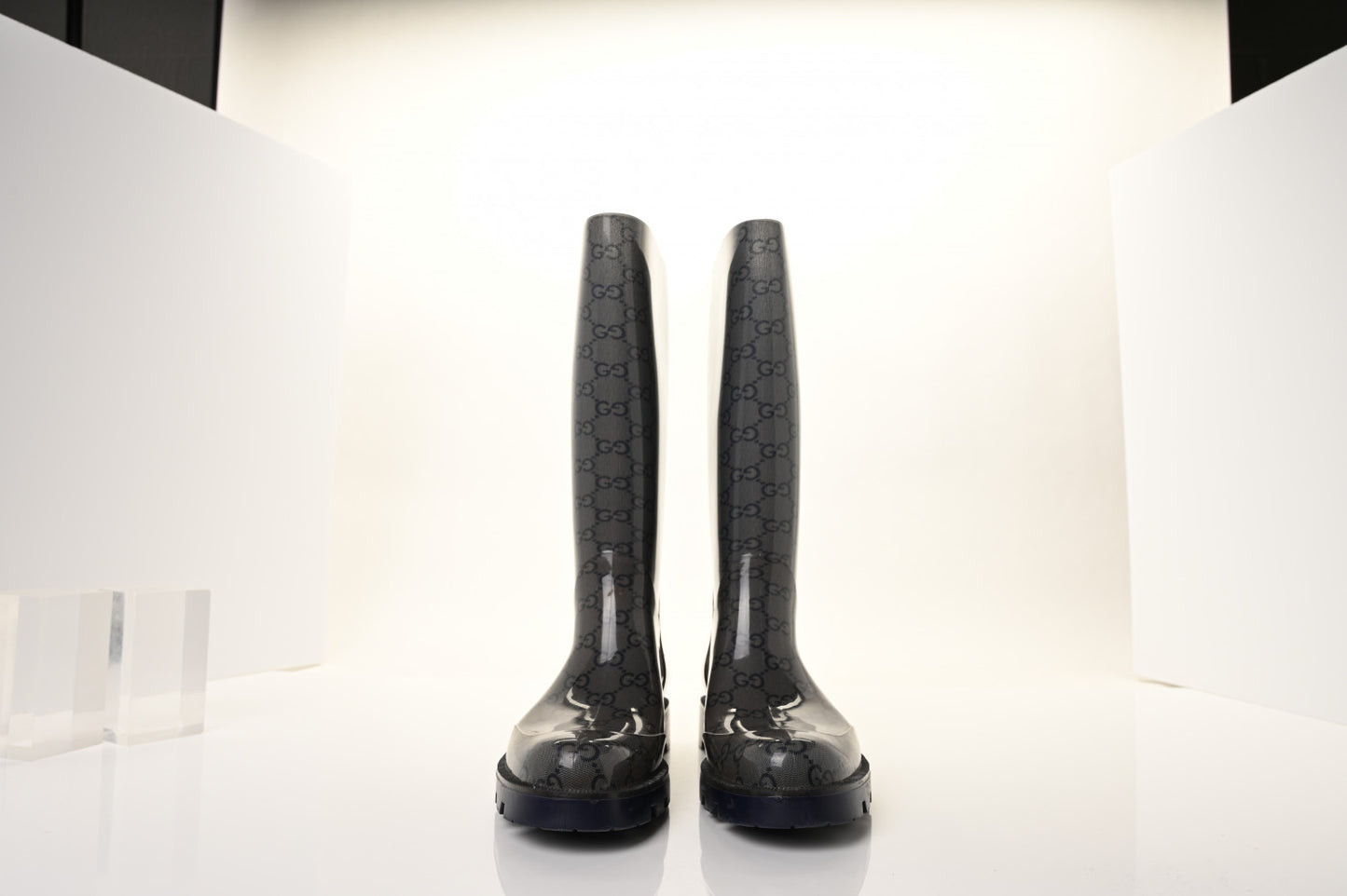 Rubber Monogram Rain Boots 37 Transparent Blue