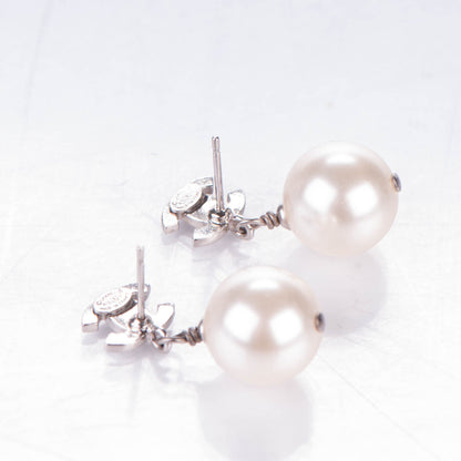 Chanel Crystal Pearl CC Drop Earrings Silver 3 of 5