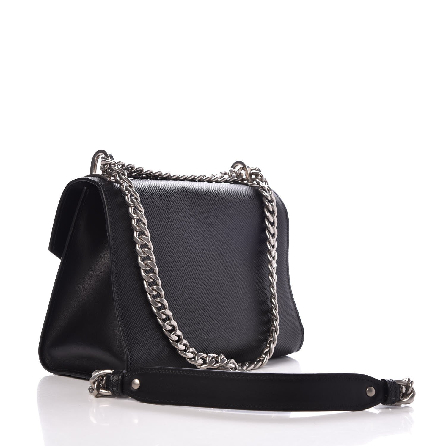Prada Saffiano Cuir Calfskin Monochrome Envelope Flap Chain Shoulder Bag Black 3 of 6