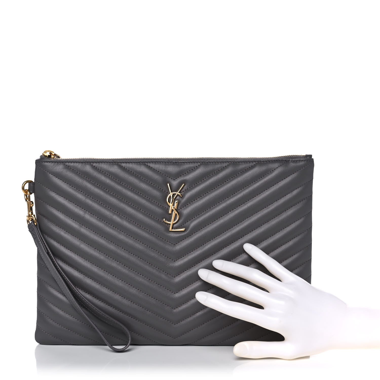 Saint Laurent Calfskin Matelasse Monogram Cassandre Tablet Pouch Smog 2 of 12