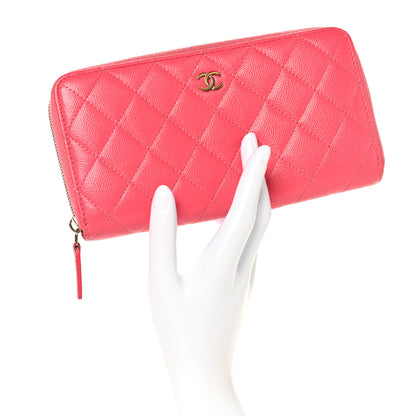 Chanel Caviar Quilted Large Gusset Zip Around Wallet Rose 2 of 9