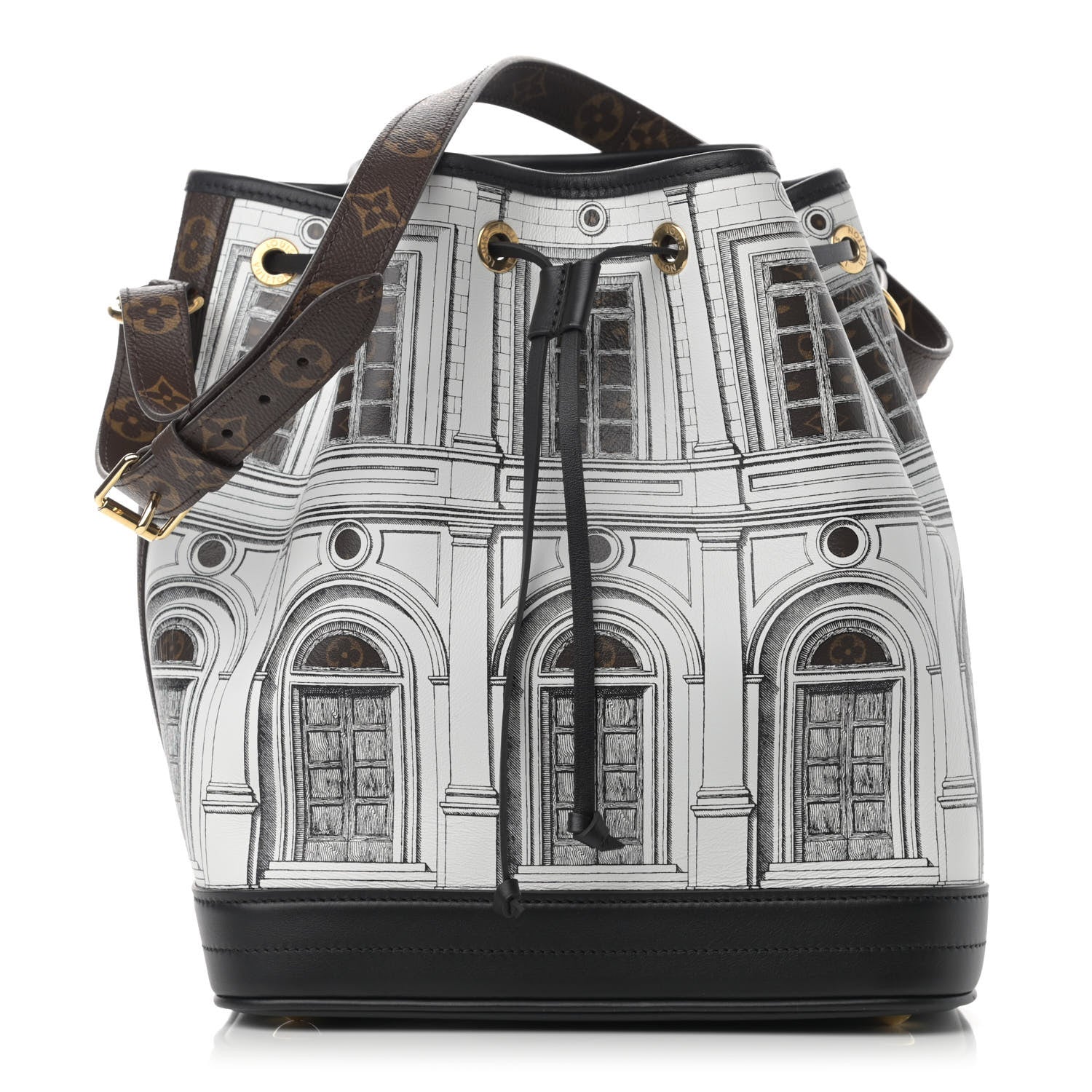 Louis Vuitton X FORNASETTI Calfskin Architettura Noe MM Black White 1 of 12