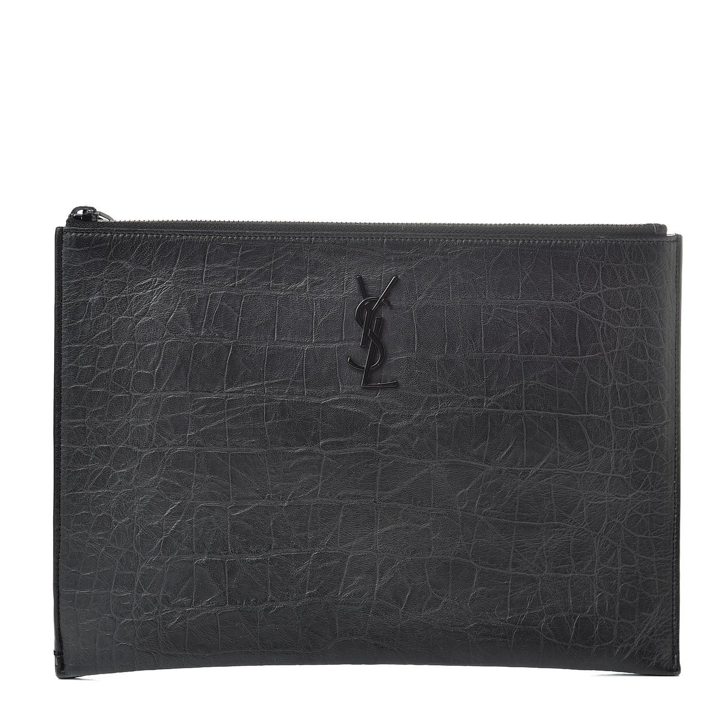 Calfskin Crocodile Embossed Monogram iPad Case Black