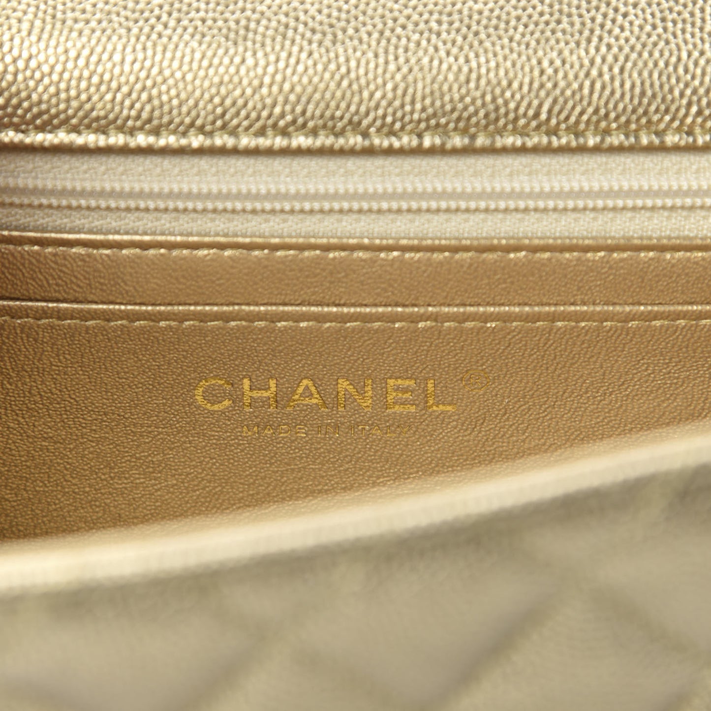 Metallic Caviar Quilted Mini Top Handle Rectangular Flap Gold