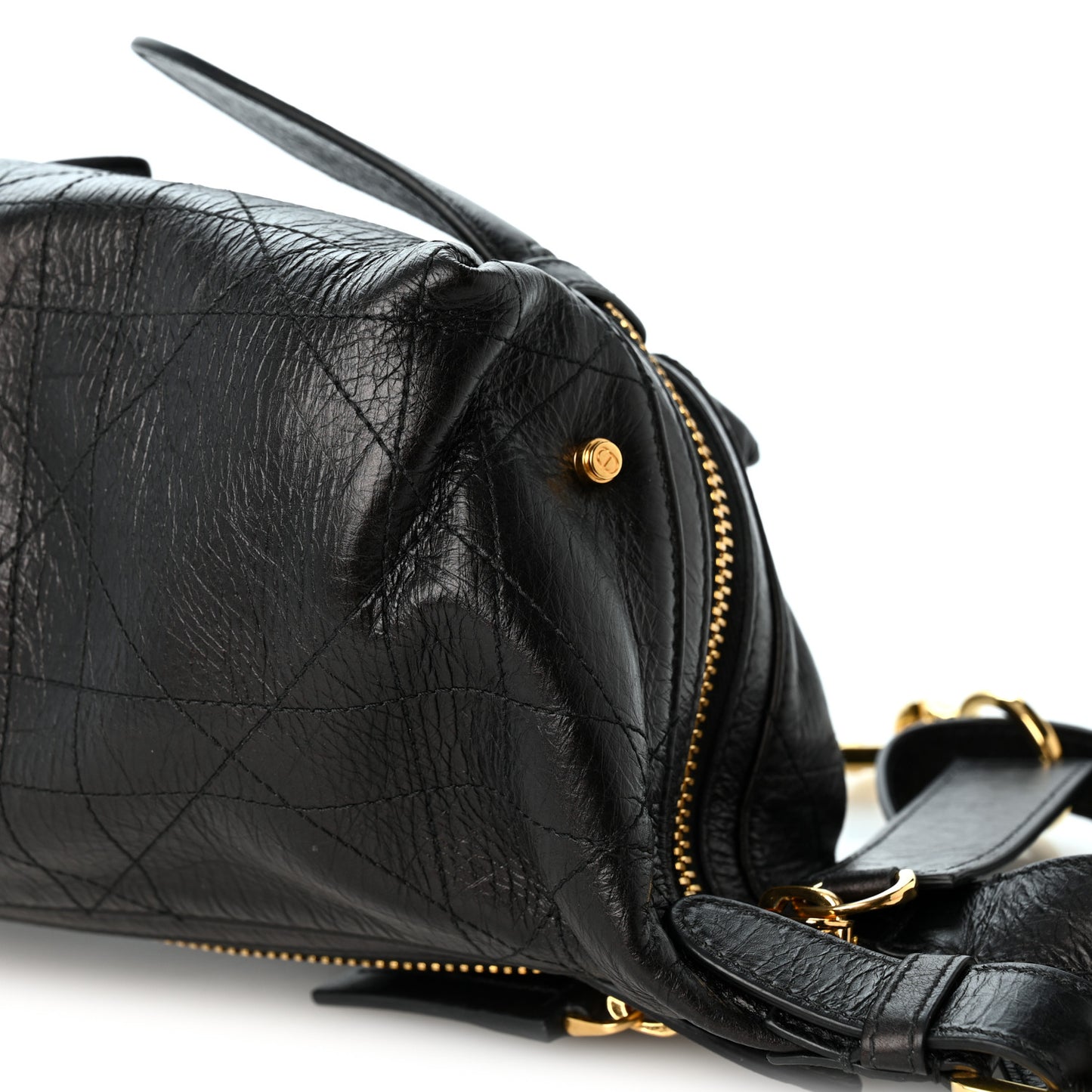 Crinkled Calfskin Macrocannage Small D-Journey Bag Black