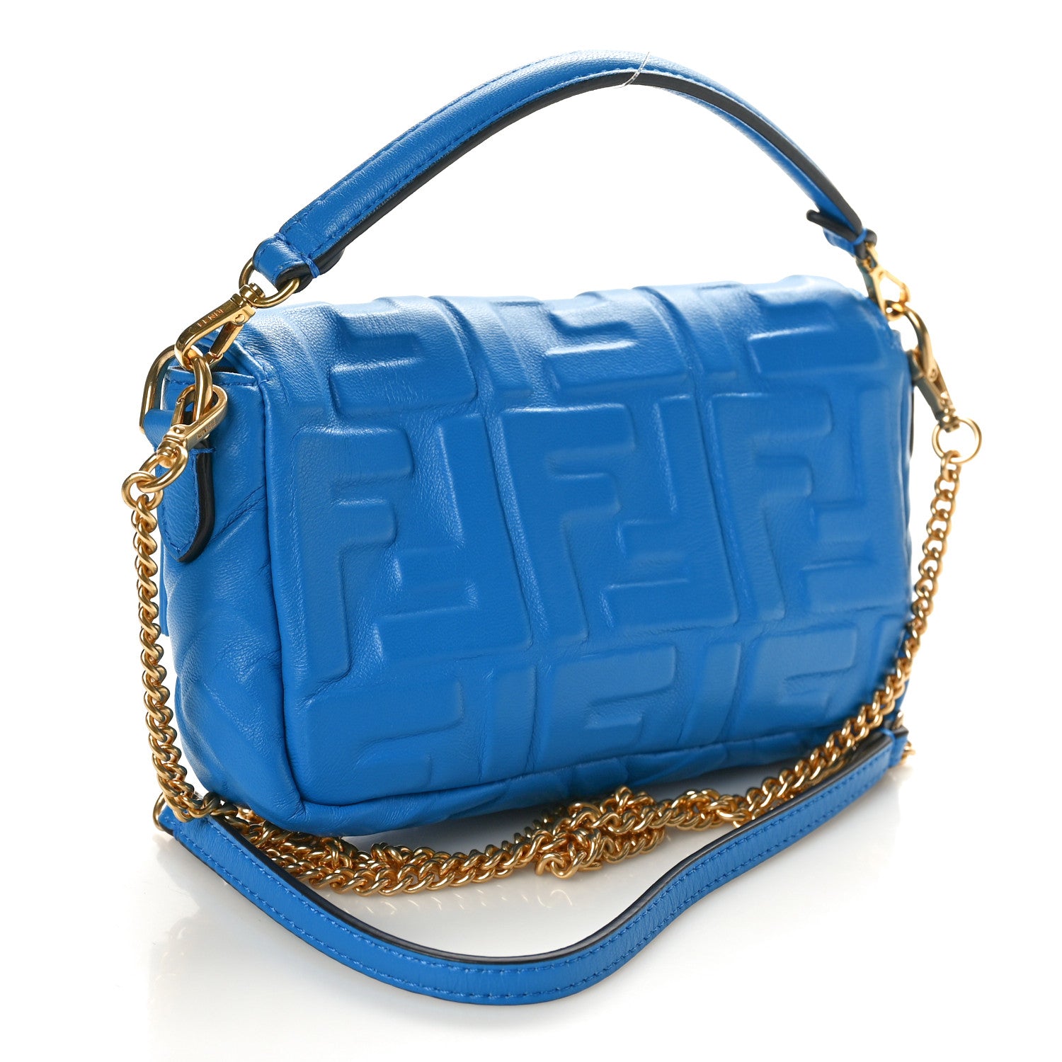 Fendi Nappa FF 1974 Embossed Mini Baguette Blue Royal 2 of 11