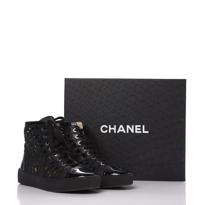 Chanel Patent Grained Goatskin Hollow Out Flower Sneakers 39.5 Black 12 of 12