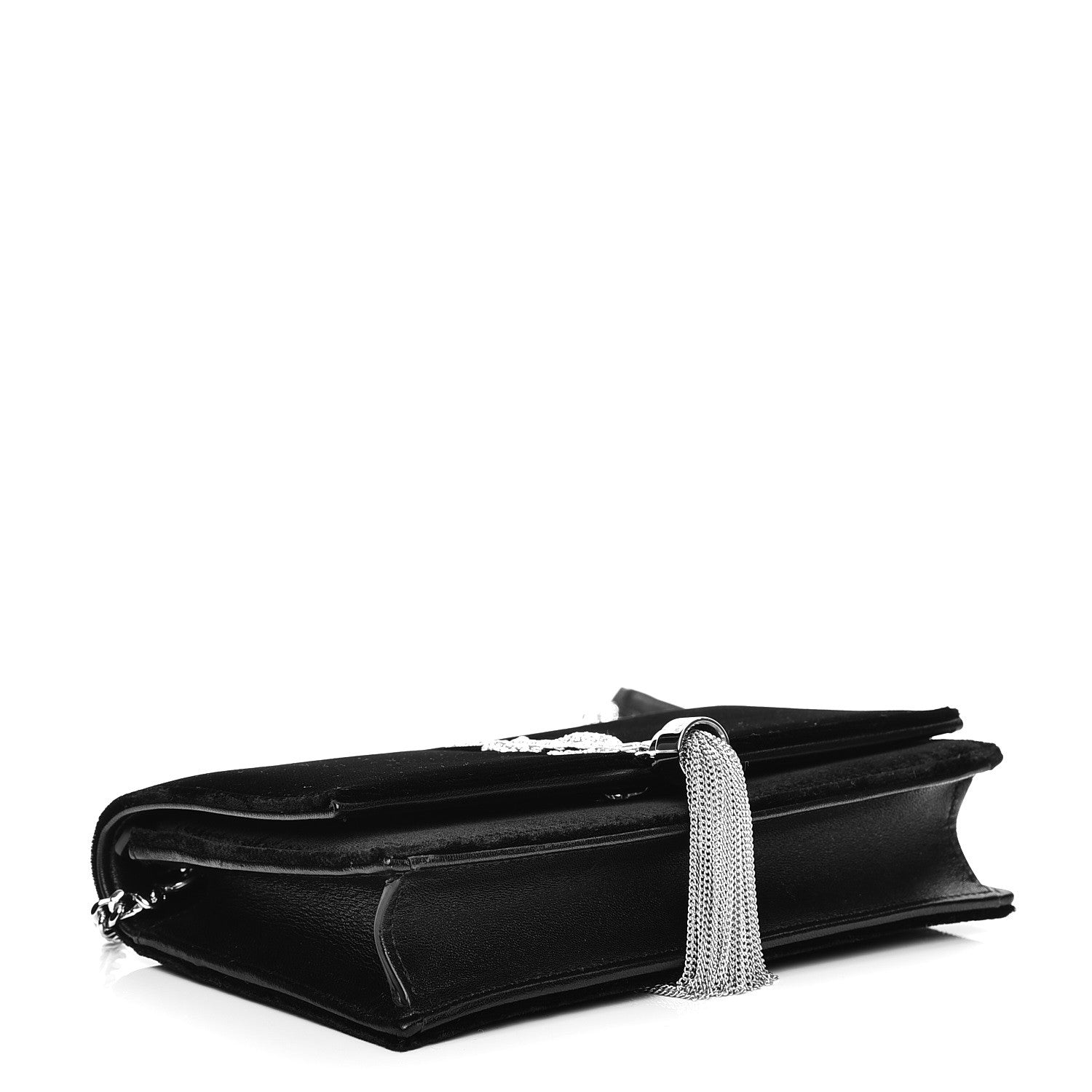 Saint Laurent Velvet Crystal Monogram Tassel Chain Wallet Black 4 of 6