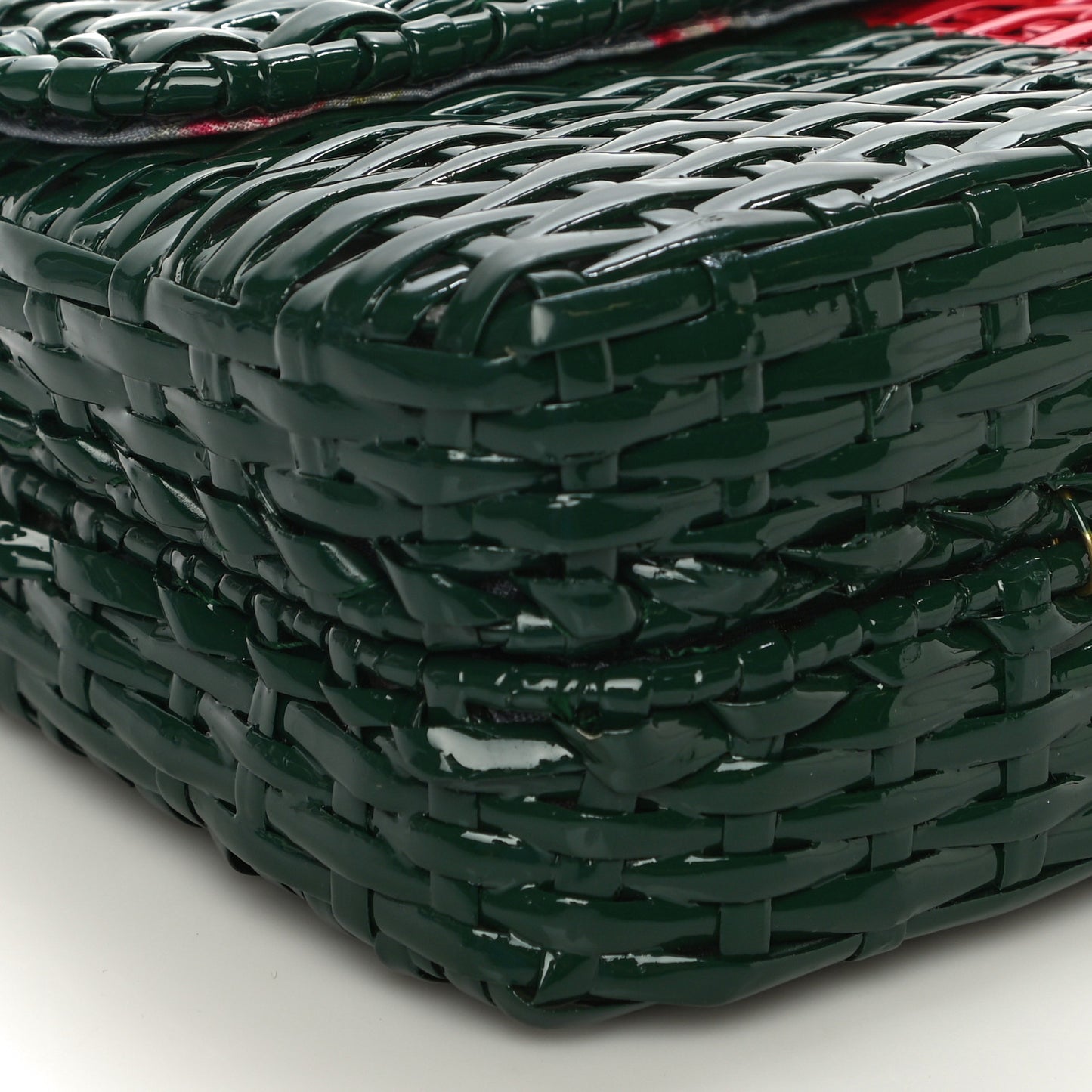 Glazed Wicker Stripe Small Cestino Shoulder Bag Green