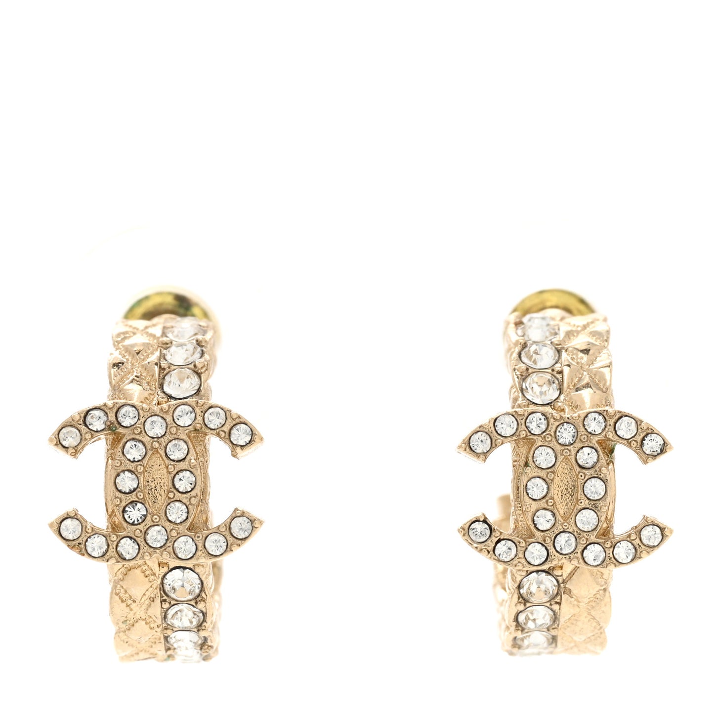 Crystal Quilted CC Hoop Earrings Gold