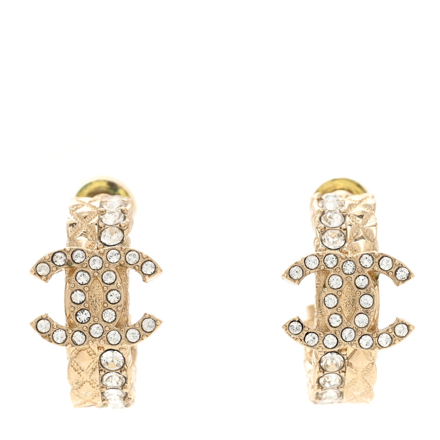 Chanel Crystal Quilted CC Hoop Earrings Gold 1 of 4