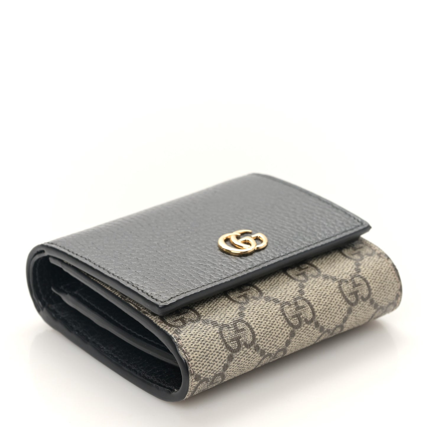 Dollar Calfskin GG Supreme Monogram Medium GG Marmont Wallet Black Beige Ebony