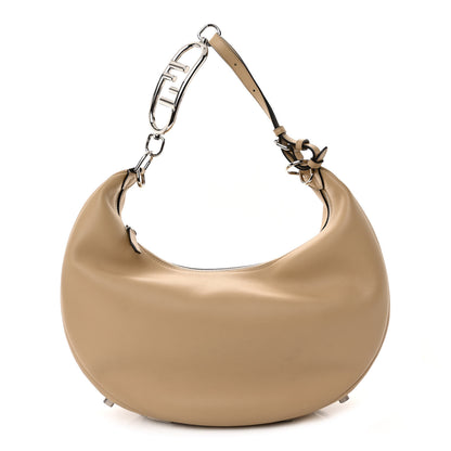 Fendi Vitello Grace Matte Metal Handle Medium Fendigraphy Hobo Bag Beige Amido 1 of 10