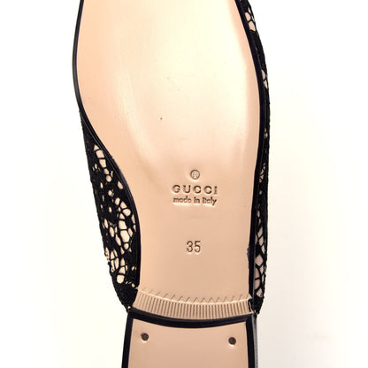 Gucci Lace Malaga Kid Womens Princetown Slippers 35 Black Skin Rose 6 of 10