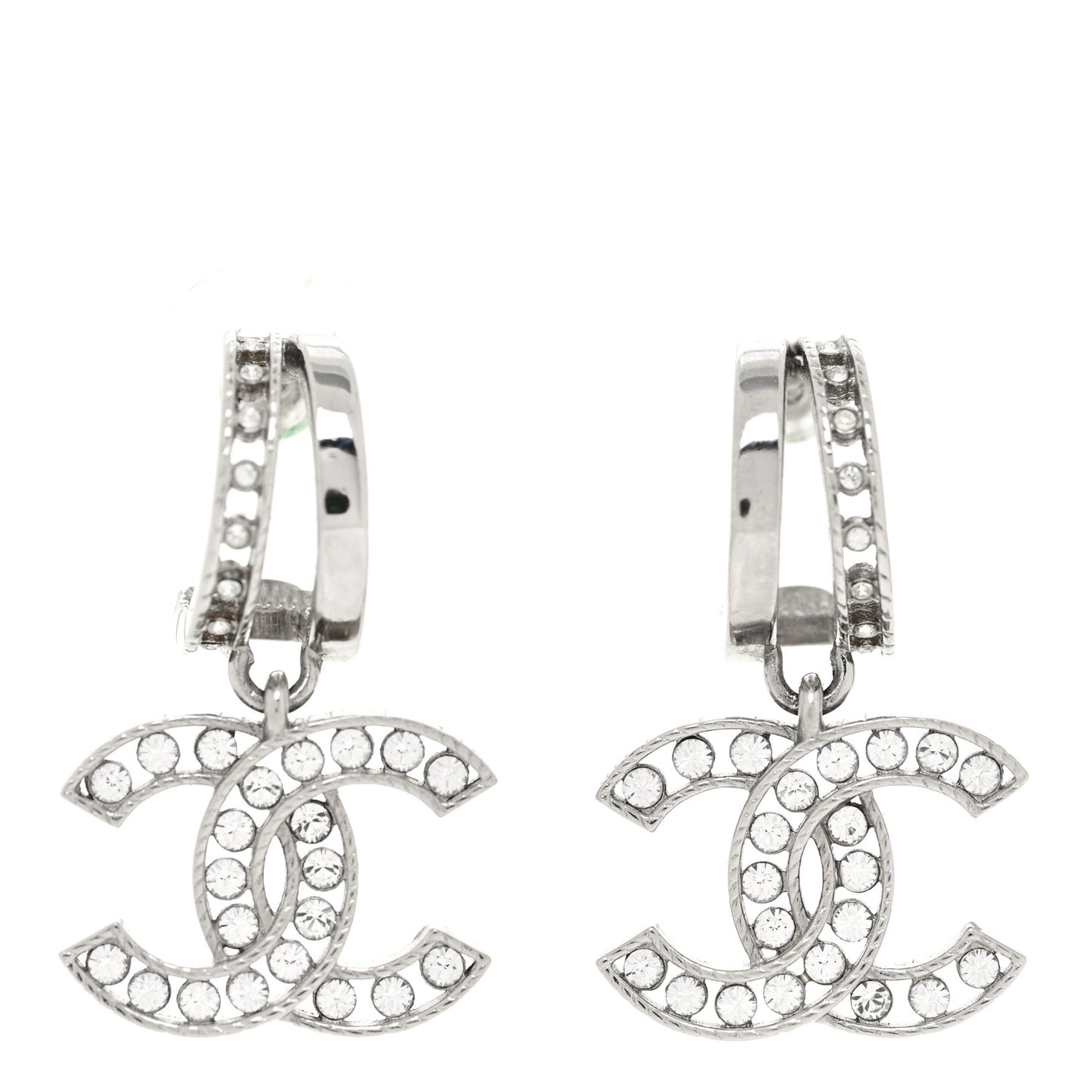 Crystal CC Drop Earrings Silver