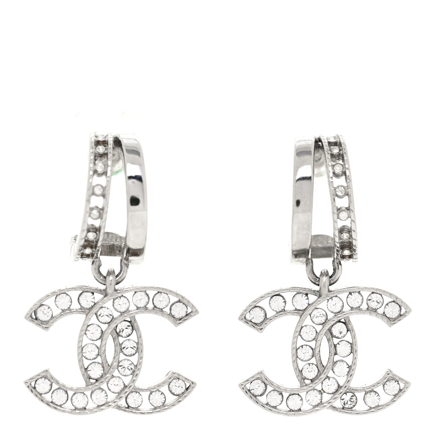 Chanel Crystal CC Drop Earrings Silver 1 of 7