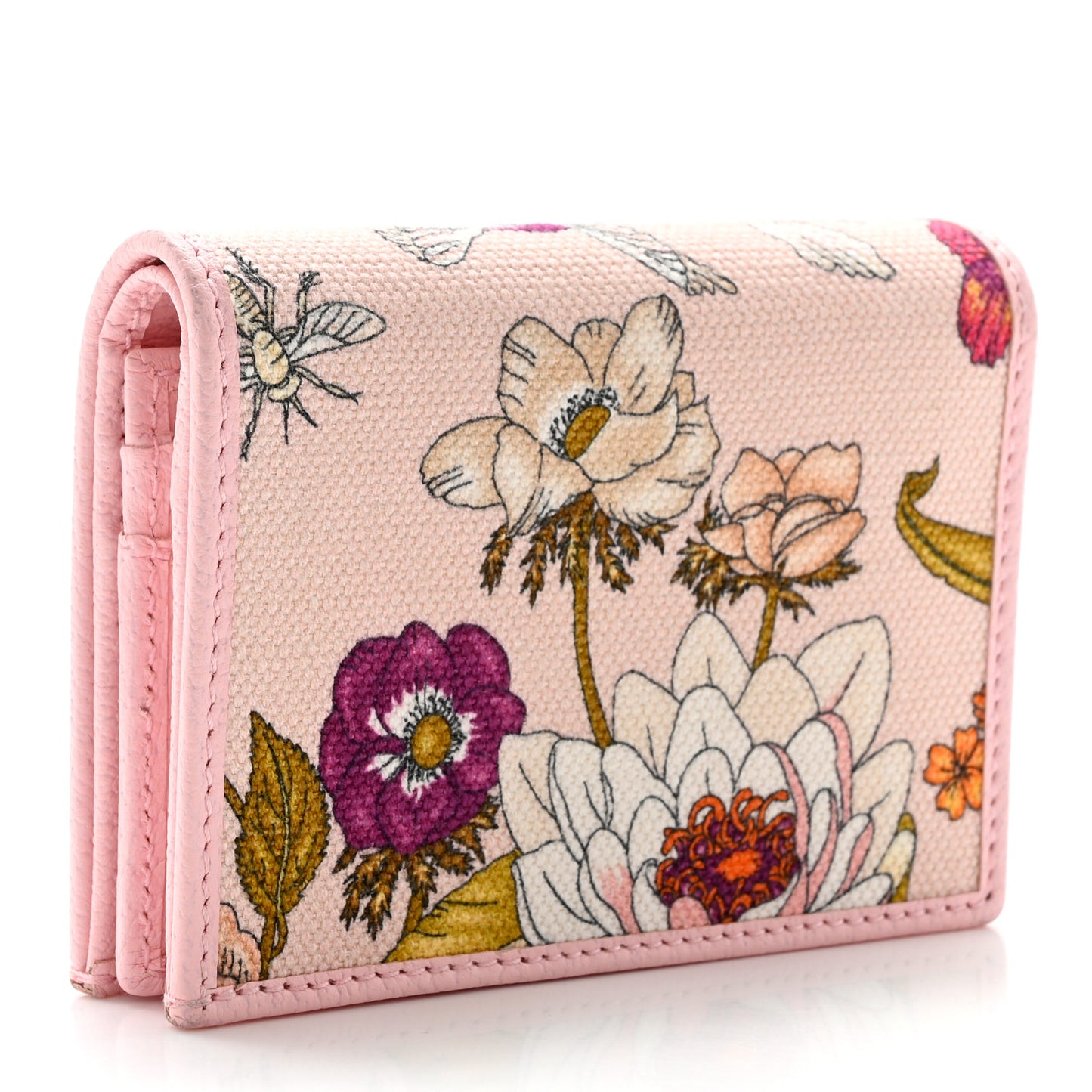 Canvas Flora Card Case Wallet Pink