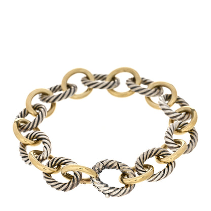David Yurman Sterling Silver 18K Yellow Gold 12mm Medium Oval Link Bracelet 2 of 3