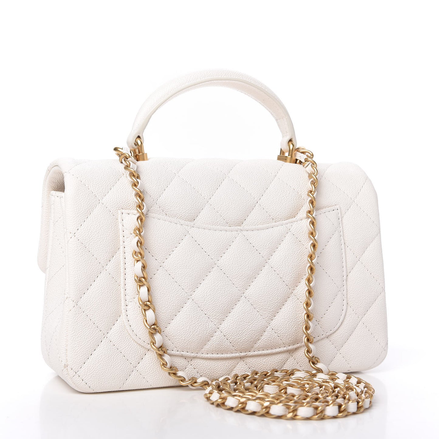 Caviar Quilted Mini Top Handle Rectangular Flap White