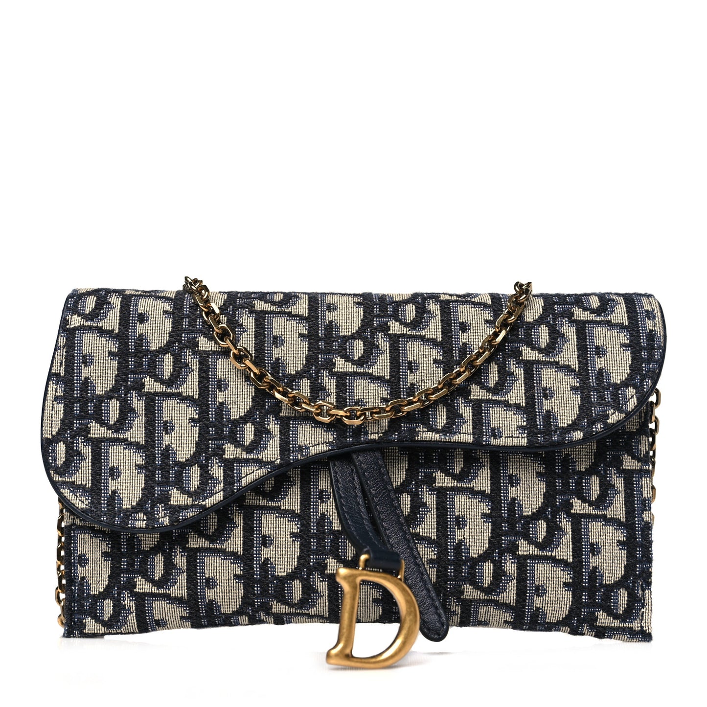 Oblique Saddle Chain Long Wallet Blue