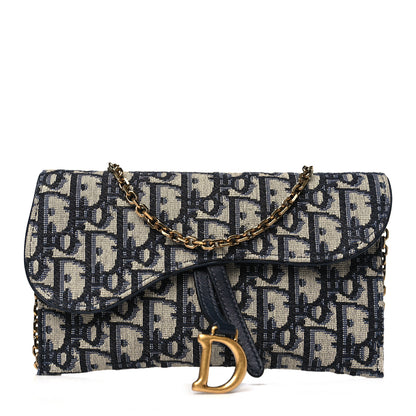 Christian Dior Oblique Saddle Chain Long Wallet Blue 1 of 10