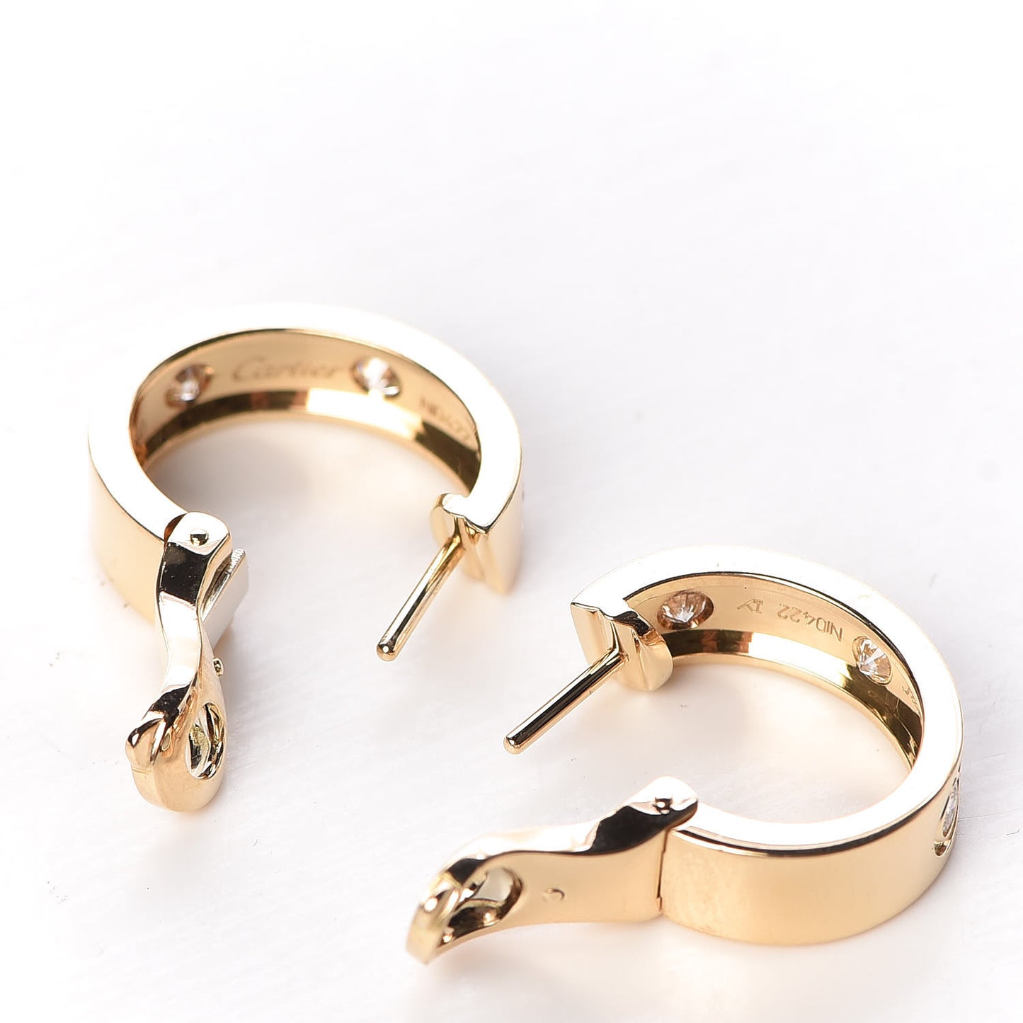 18K Yellow Gold 6 Diamond 5.5mm LOVE French Clip Hoop Earrings