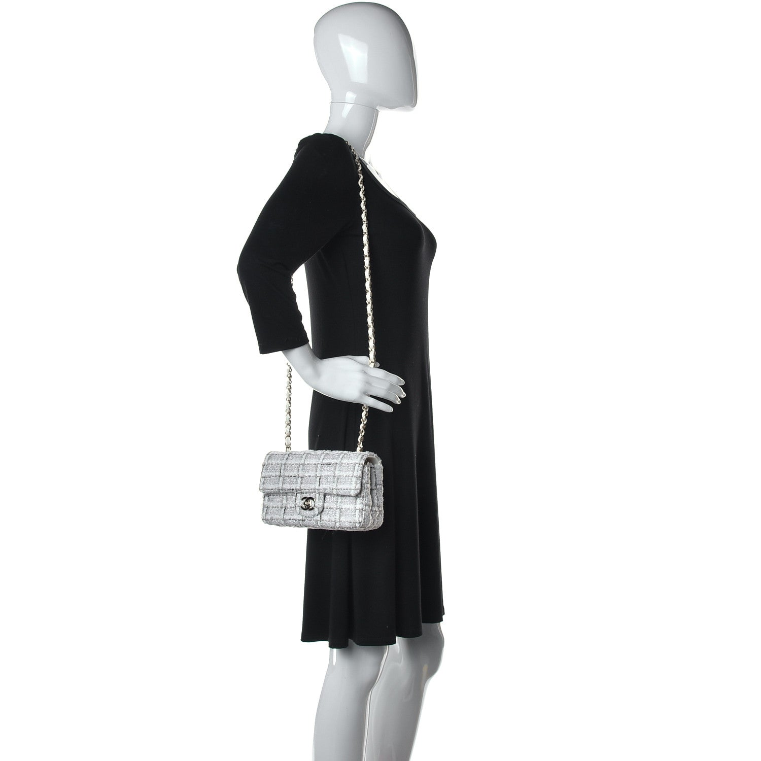 Chanel Tweed Quilted Mini Rectangular Flap White Grey 2 of 13