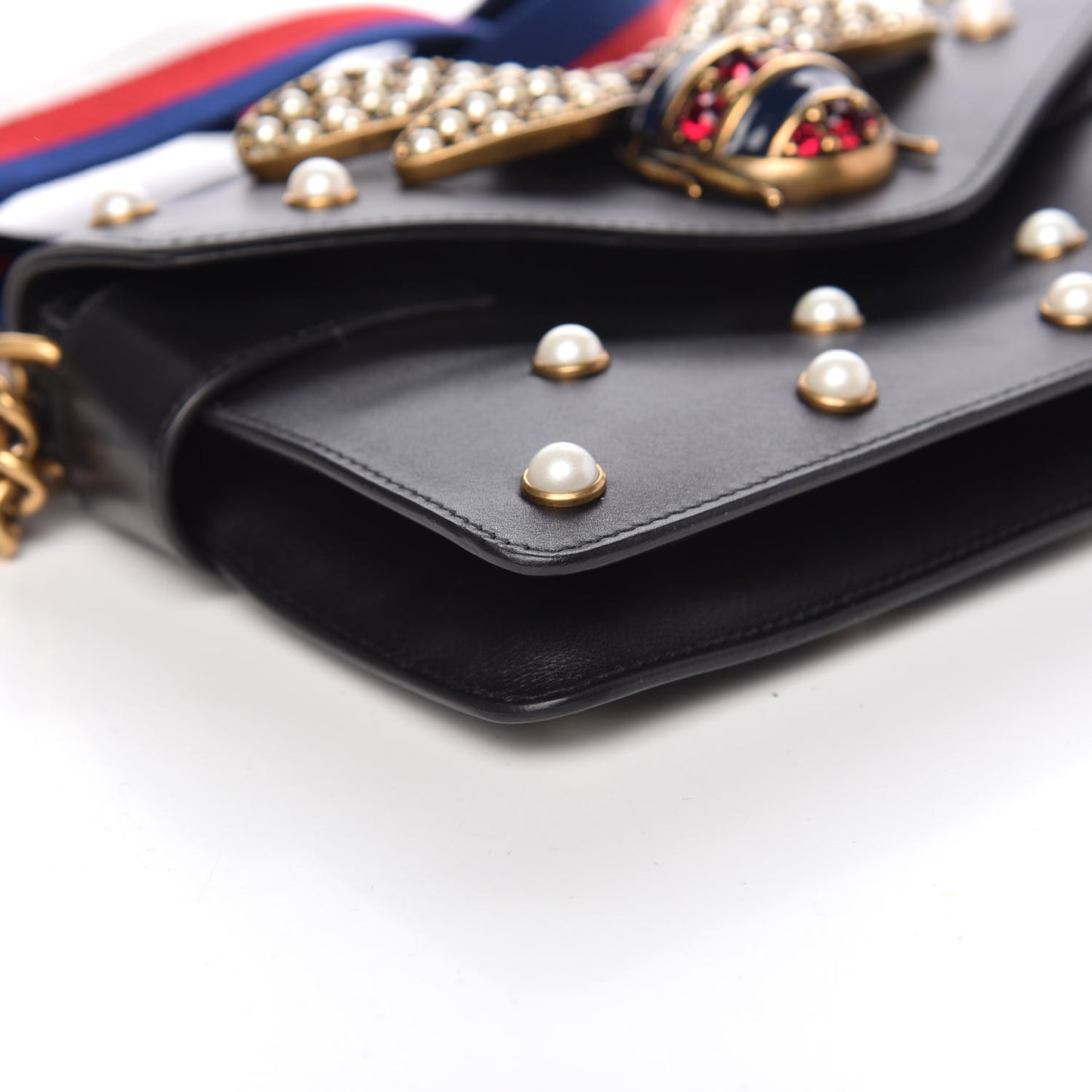 Nappa Pearl Studded Mini Queen Margaret Broadway Shoulder Bag Black