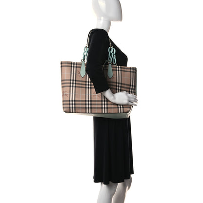 Burberry Calfskin Haymarket Check Medium Reversible Tote Pale Opal 2 of 21