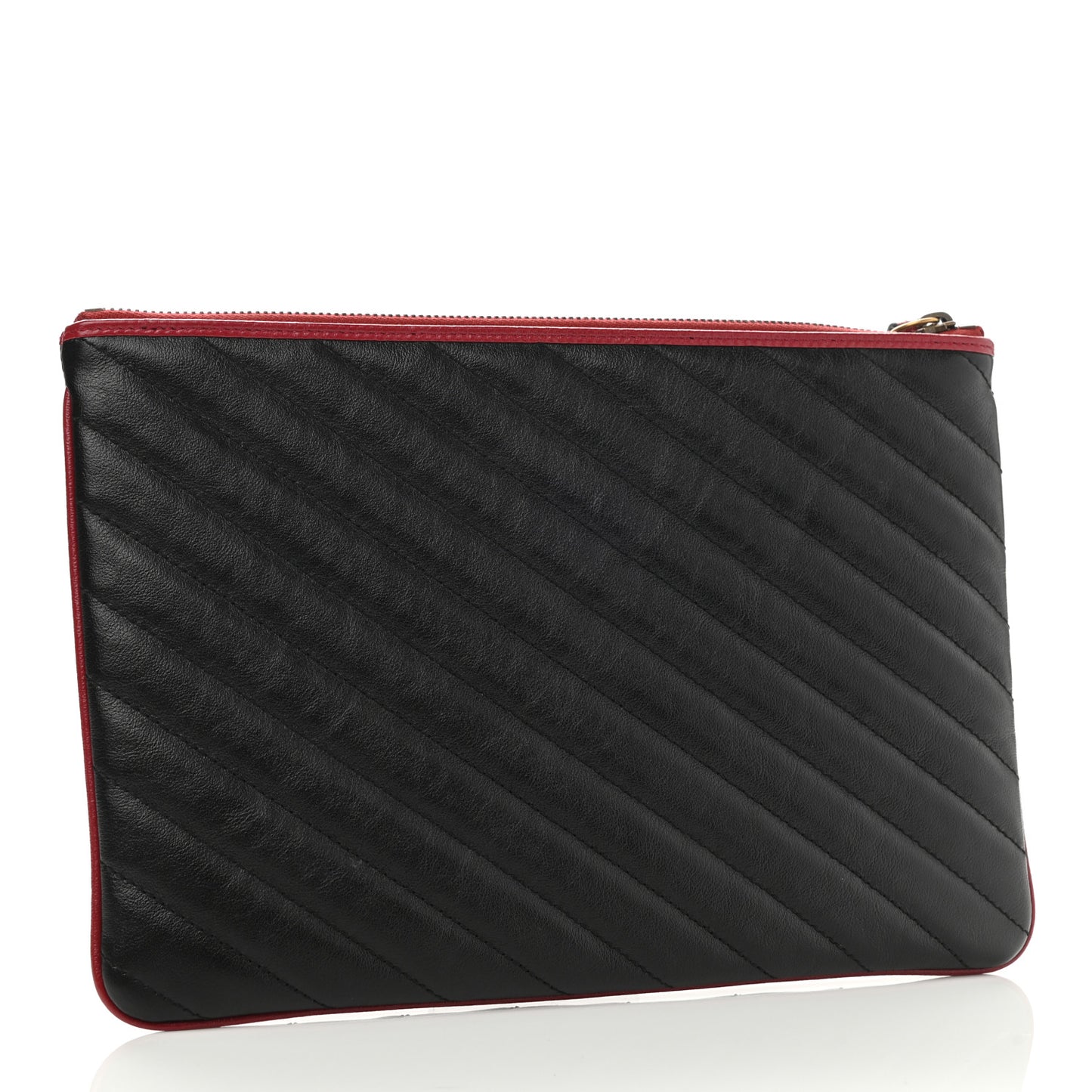 Azalea Calfskin Matelasse Diagonal Torchon GG Marmont Zip Pouch Black Romantic Cerise