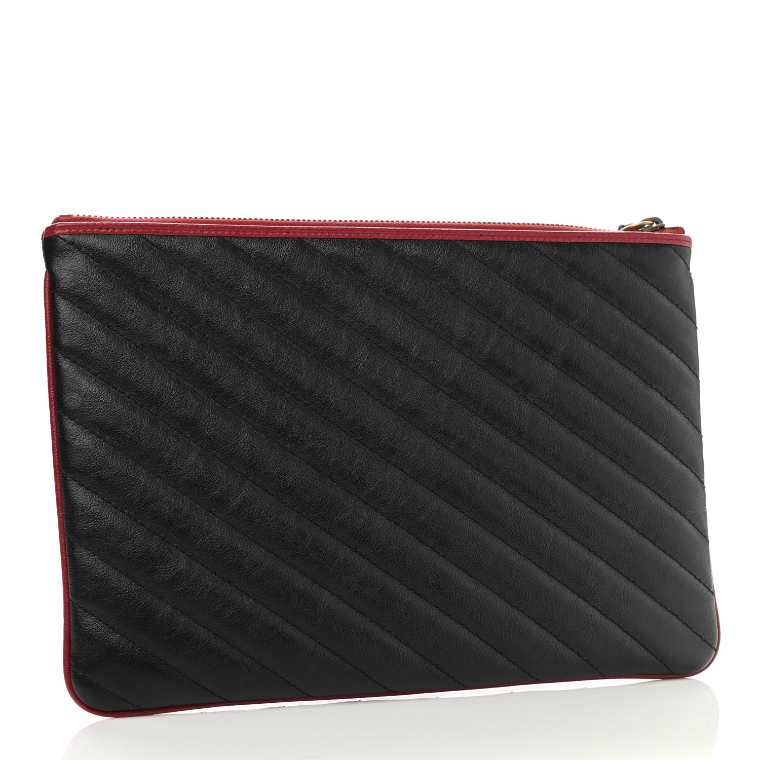 Gucci Azalea Calfskin Matelasse Diagonal Torchon GG Marmont Zip Pouch Black Romantic Cerise 3 of 8