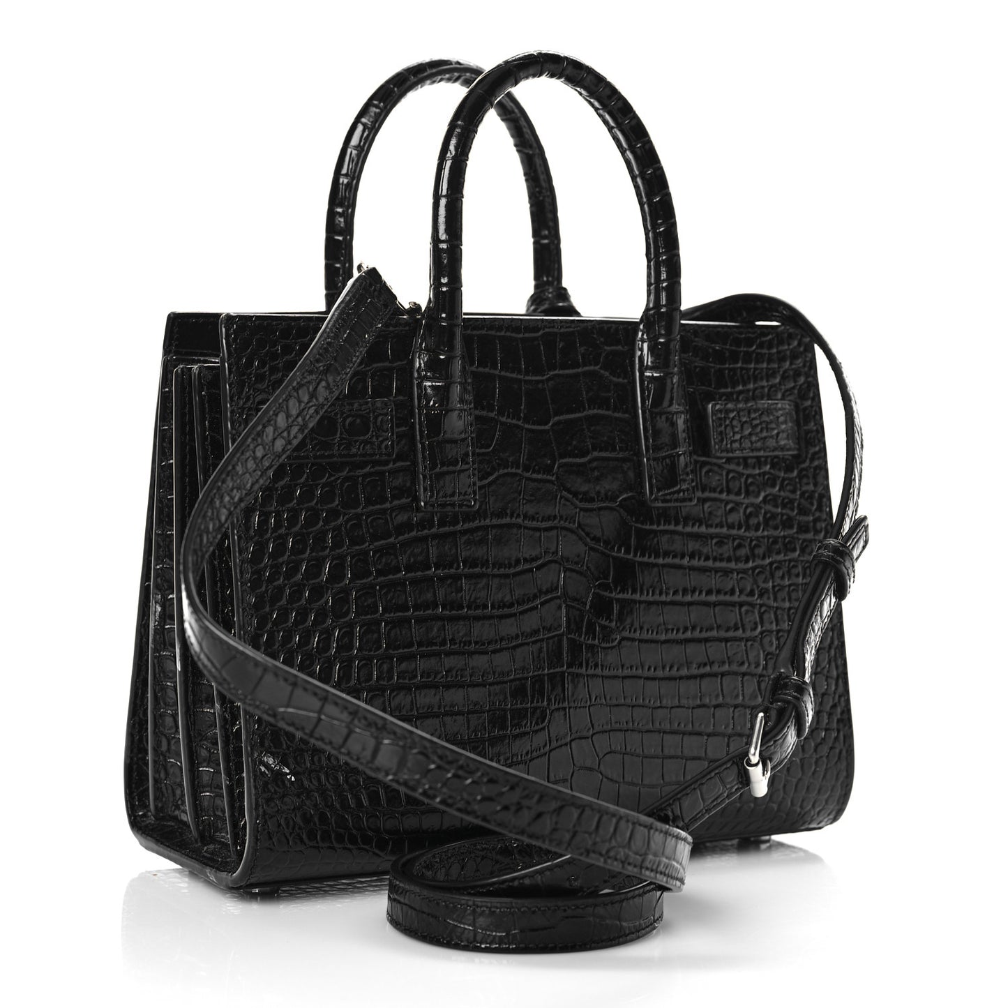 Calfskin Crocodile Embossed Nano Sac De Jour Black