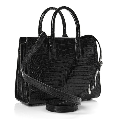 Saint Laurent Calfskin Crocodile Embossed Nano Sac De Jour Black 3 of 10