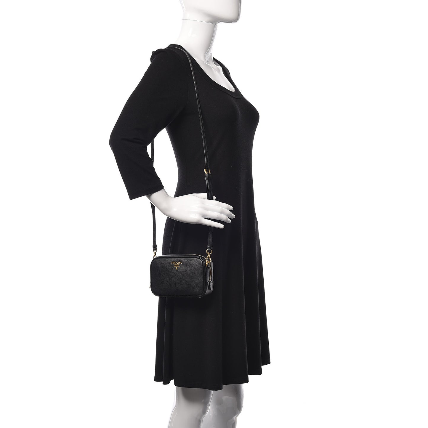 Saffiano Mini Camera Crossbody Bag Black