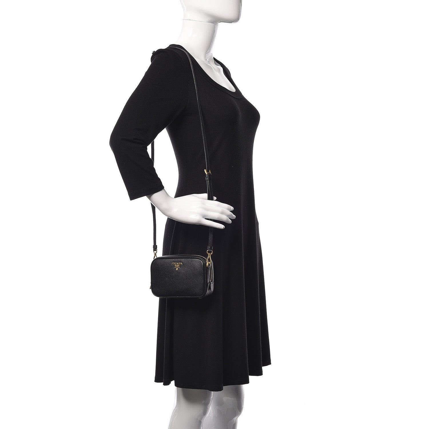 Prada Saffiano Mini Camera Crossbody Bag Black 2 of 11