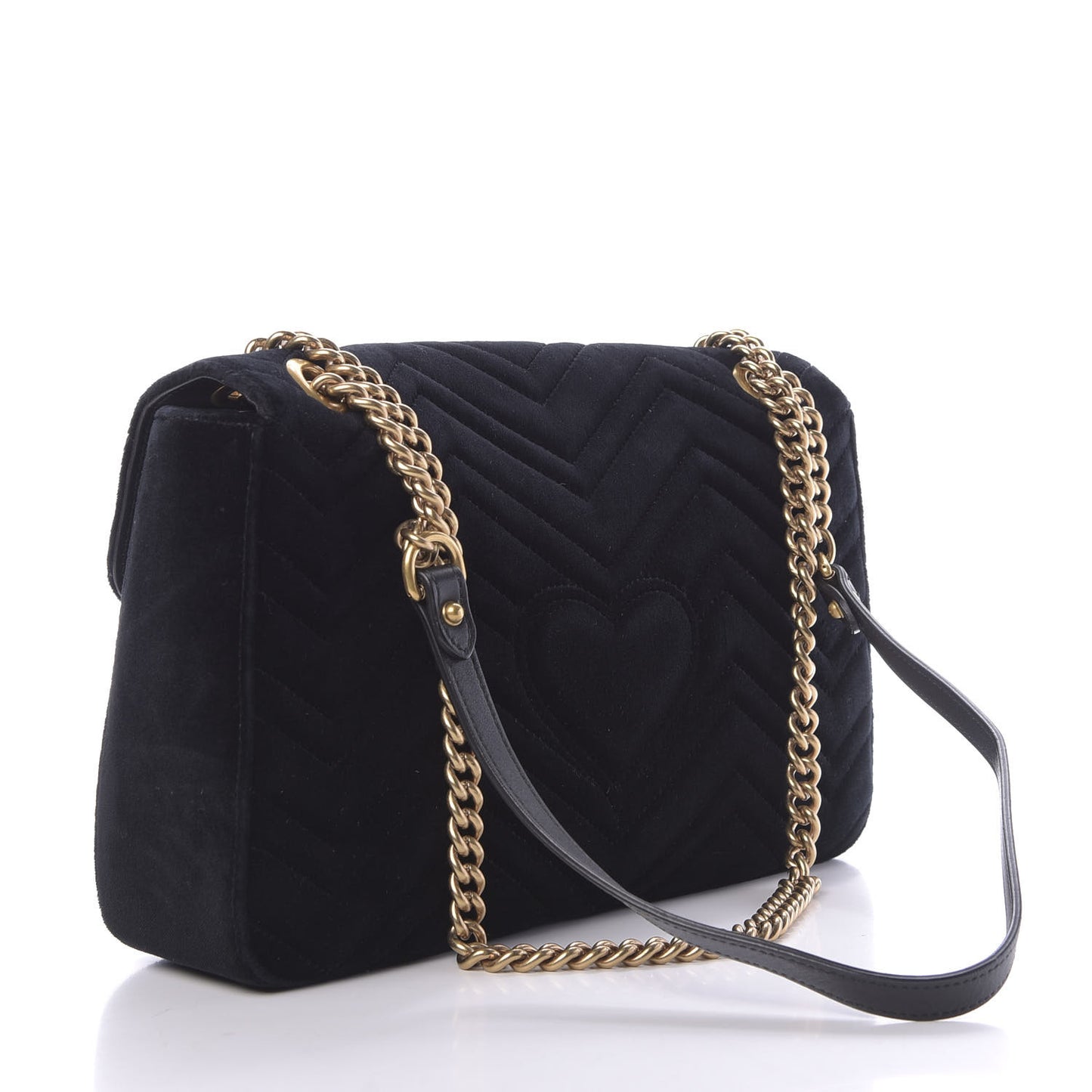 Velvet Matelasse Loved Embroidered Medium GG Marmont Shoulder Bag Black