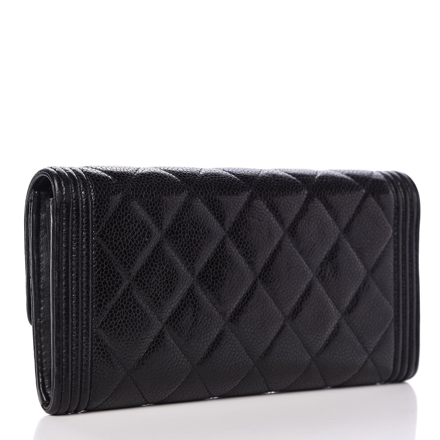 Caviar Quilted Large Boy Gusset Flap Wallet Black