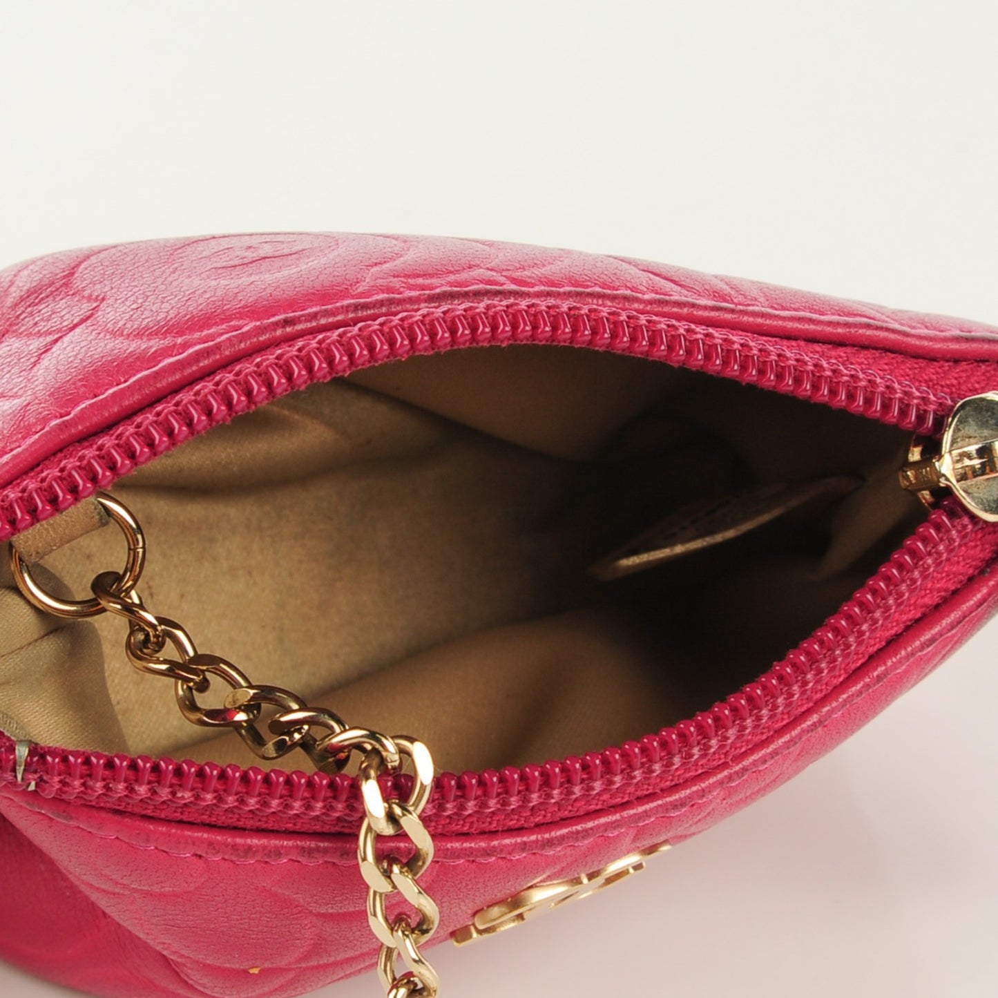 Lambskin Camellia Embossed Key Holder Case Fuchsia
