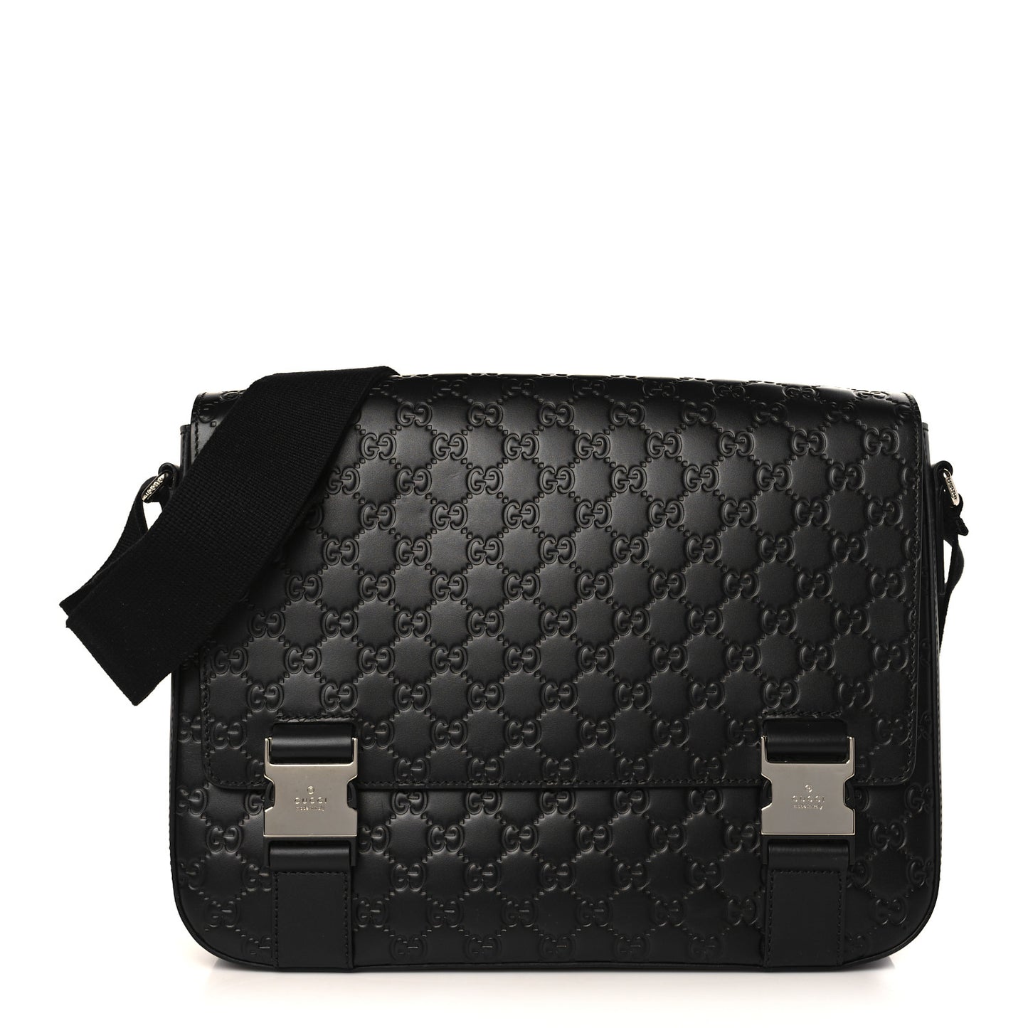 Guccissima Signature Medium Double Buckle Flap Messenger Bag Black