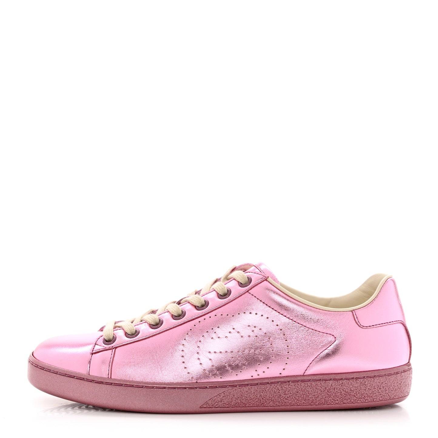Metallic Nappa Interlocking G Perforated Womens Ace Sneakers 39 Rosa