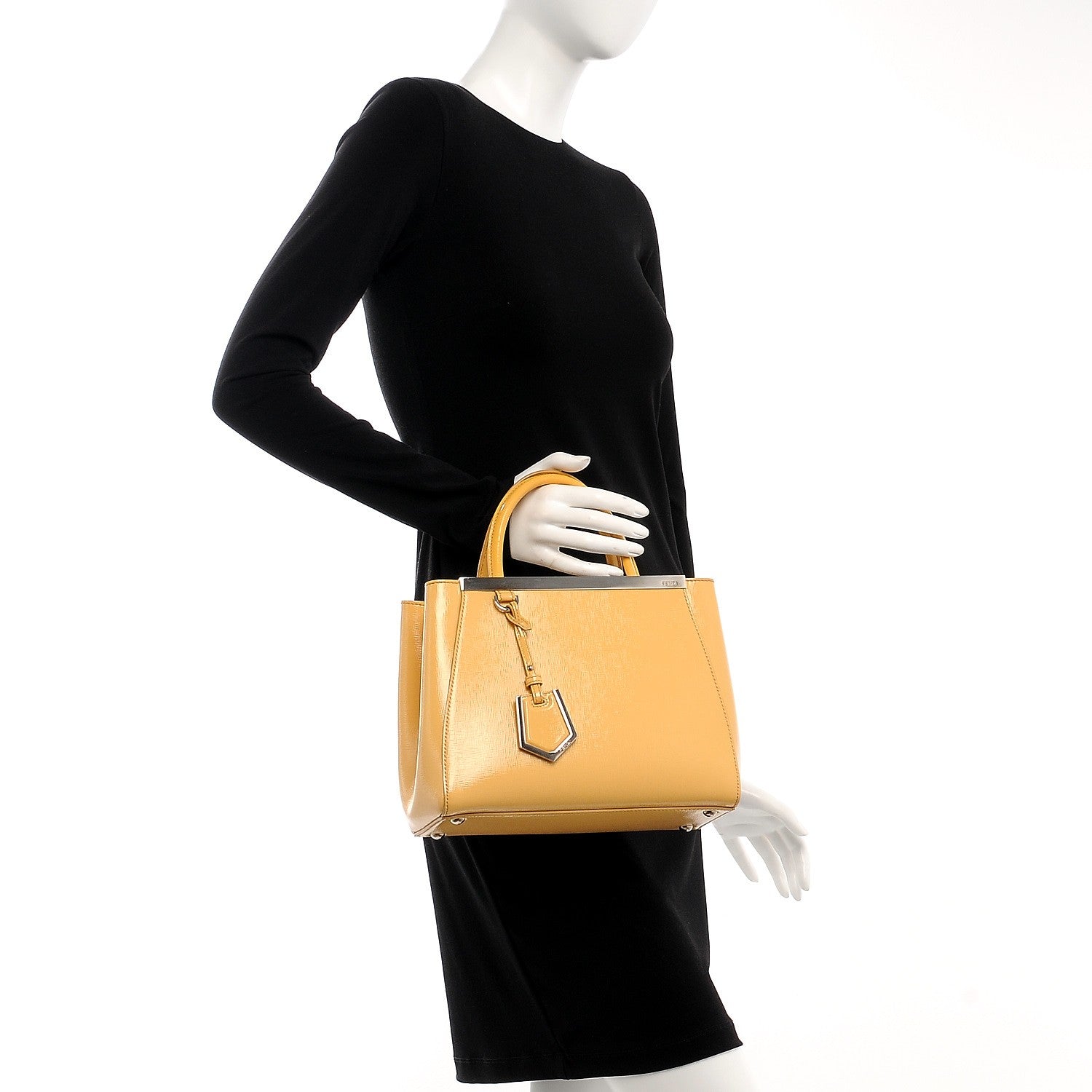 Fendi Vitello Vernice Camoscio Petite 2Jours Tote Alchemy Yellow 3 of 16