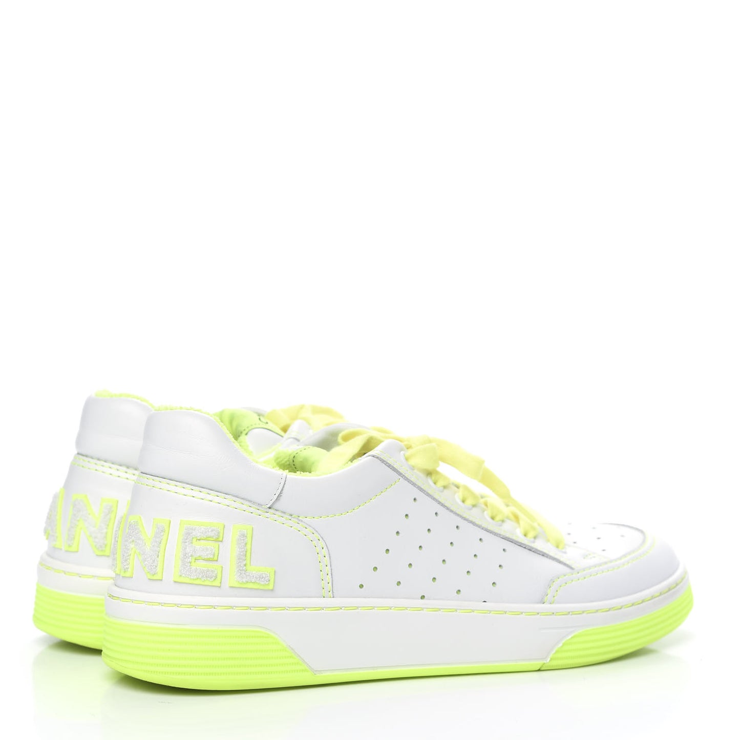 Calfskin Womens Logo Sneakers 40.5 White Yellow