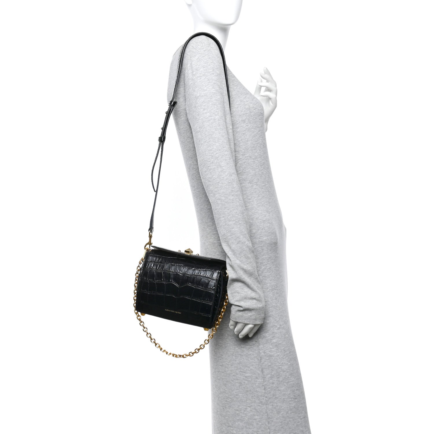 Alexander McQueen Calfskin Crocodile Embossed Box Shoulder Bag 19