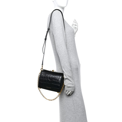 Alexander McQueen Calfskin Crocodile Embossed Box Shoulder Bag 19 Black 2 of 11