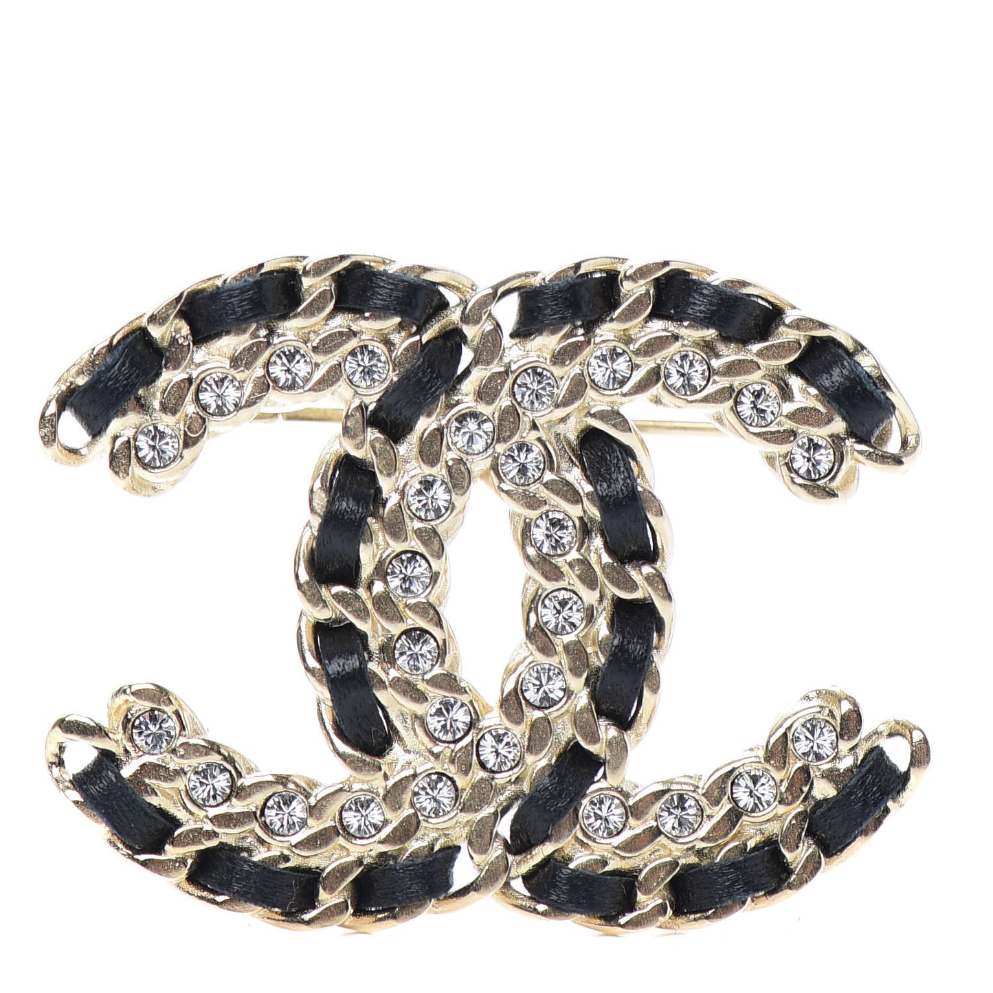 Lambskin Crystal Vintage Allure CC Chain Brooch Black Gold