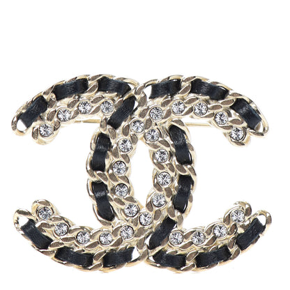 Chanel Lambskin Crystal Vintage Allure CC Chain Brooch Black Gold 1 of 4