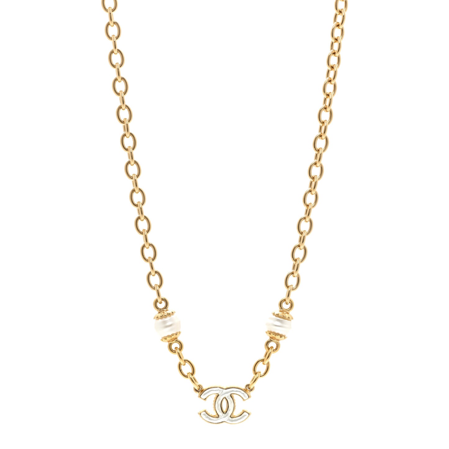 Metal Enamel CC Necklace Gold White