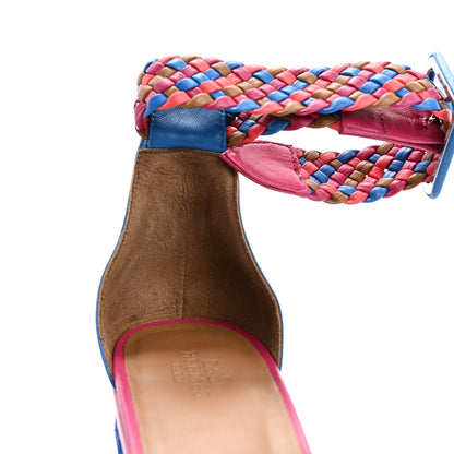 Hermes Braided Nappa Ines Espadrille Wedge Sandals 37 Corail Multicolor 8 of 10