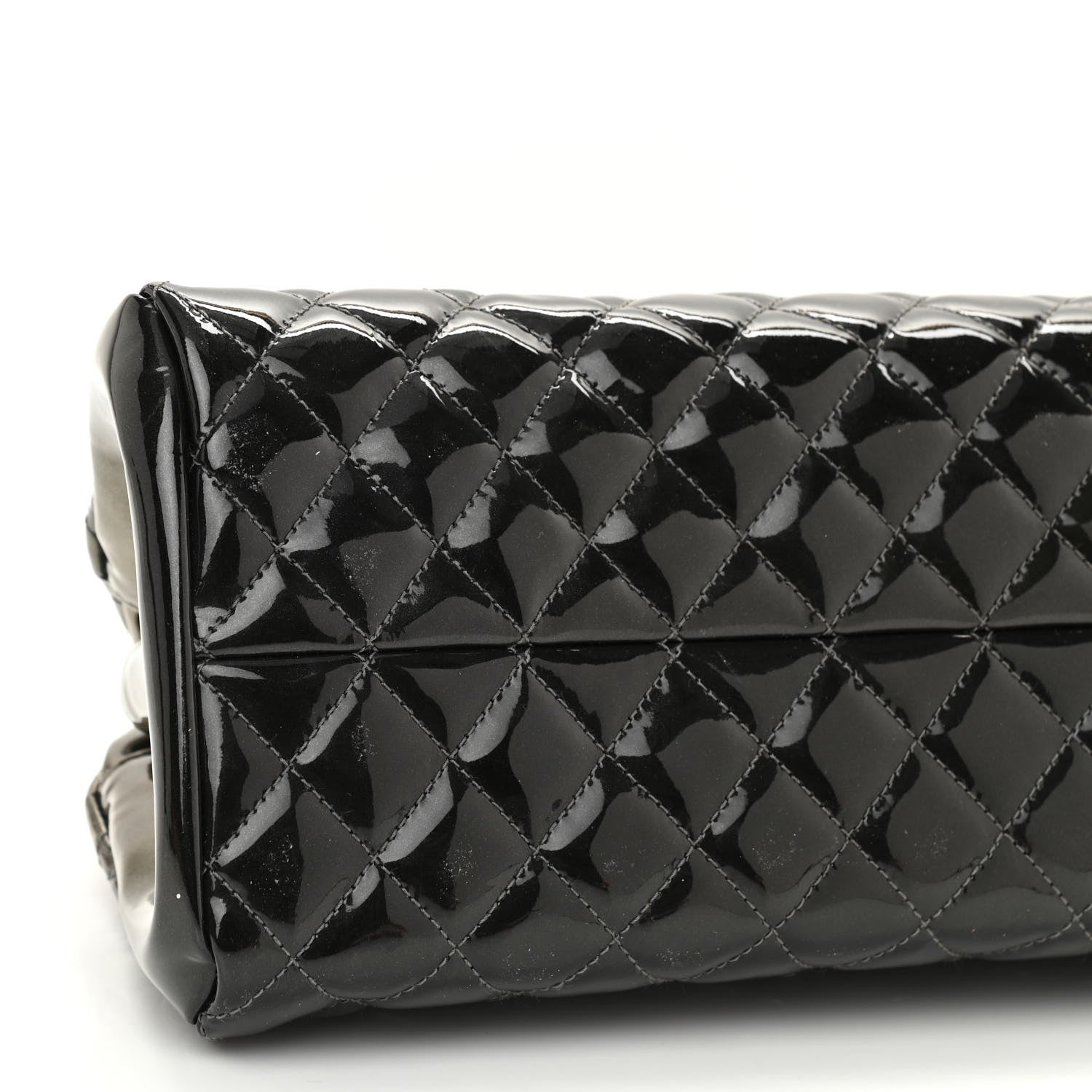 Chanel Metallic Patent Quilted Medium Just Mademoiselle Bowling Bag Silver Degrade 9 of 11